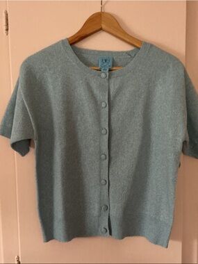 CeCe Powder Blue Short Sleeve Button Cardigan